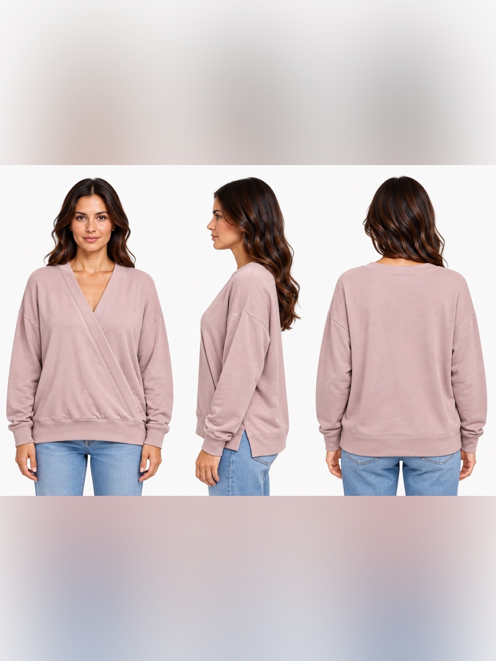 Athleta Purana V-Neck Wrap Sweatshirt Pink Size Large NWT $89